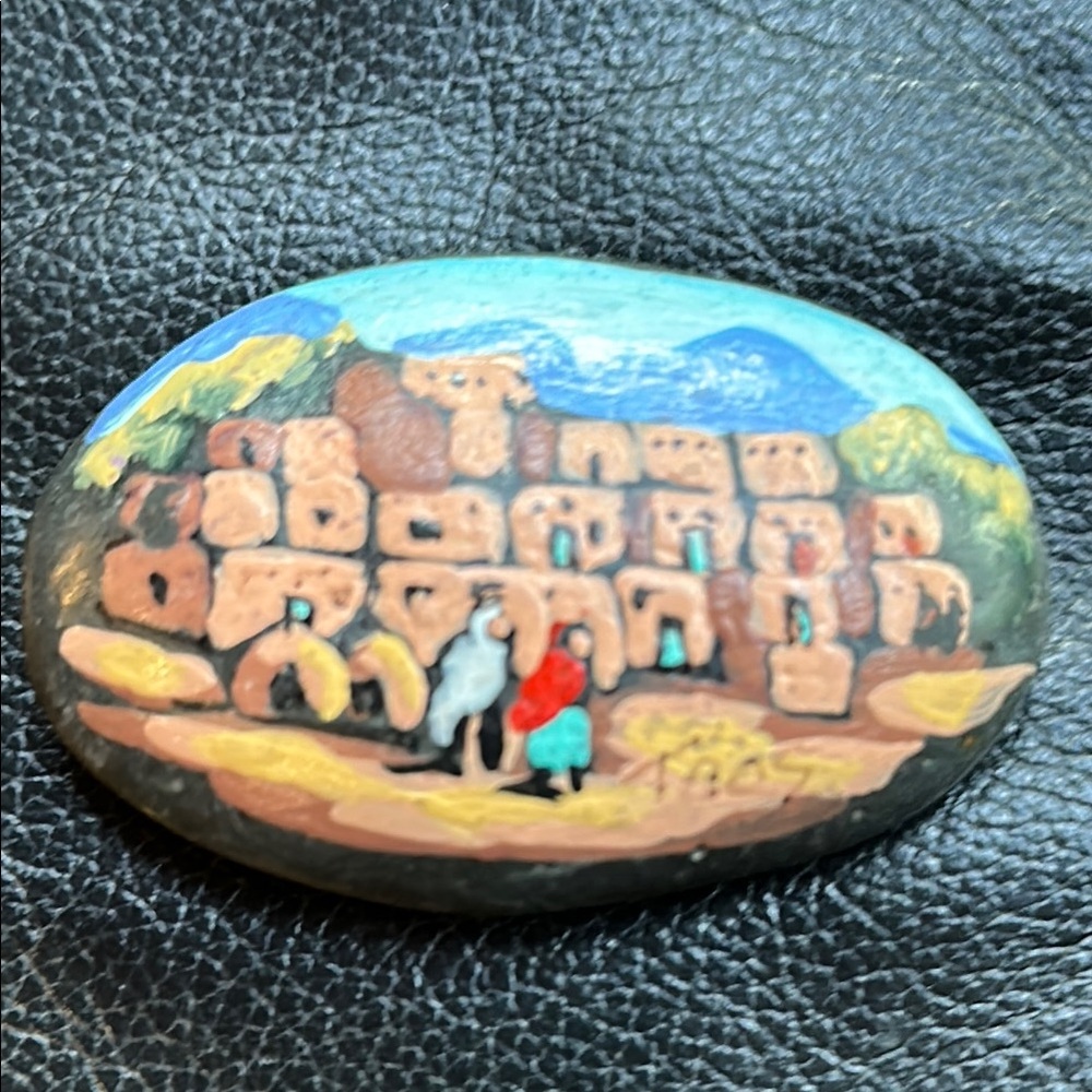 Native American Signed Hand-Painted Stone Art with Vibrant Colors New Mexico